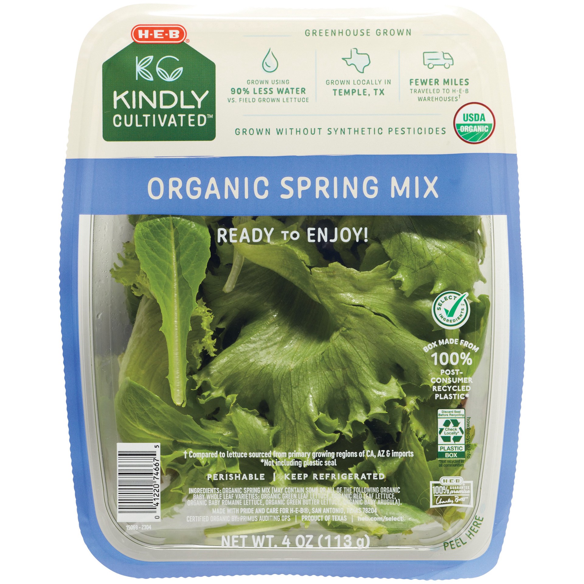 slide 1 of 1, H-E-B Kindly Cultivated Fresh Organic Spring Mix Lettuce, 4 oz