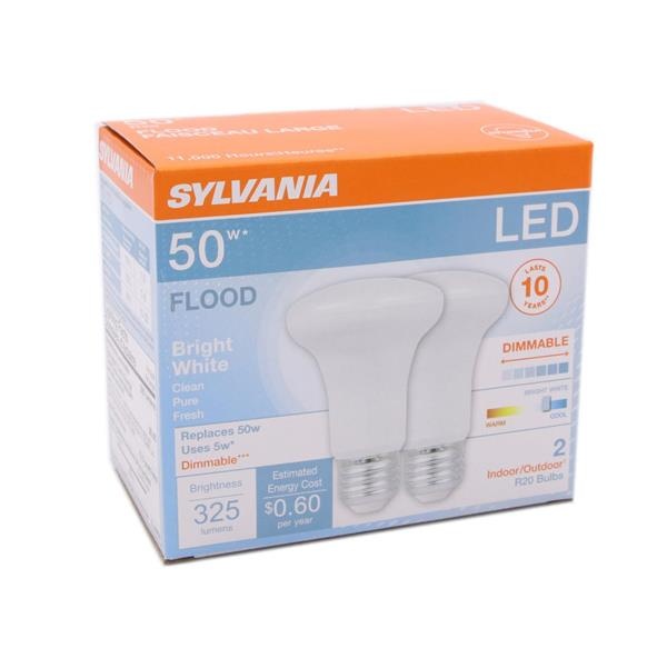 slide 1 of 1, Sylvania 50W Led Bright White Flood Indoor/Outdoor, 2 ct