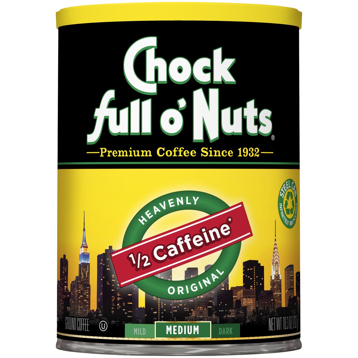 slide 1 of 6, Chock Full O' Nuts Chock Full o'Nuts Heavenly Original 1/2 Caffeine Medium Roast Ground Coffee - 10.3 oz, 10.3 oz