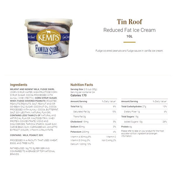 slide 4 of 5, Kemps Tin Roof Sundae Ice Cream Family Size, 1.03 gal