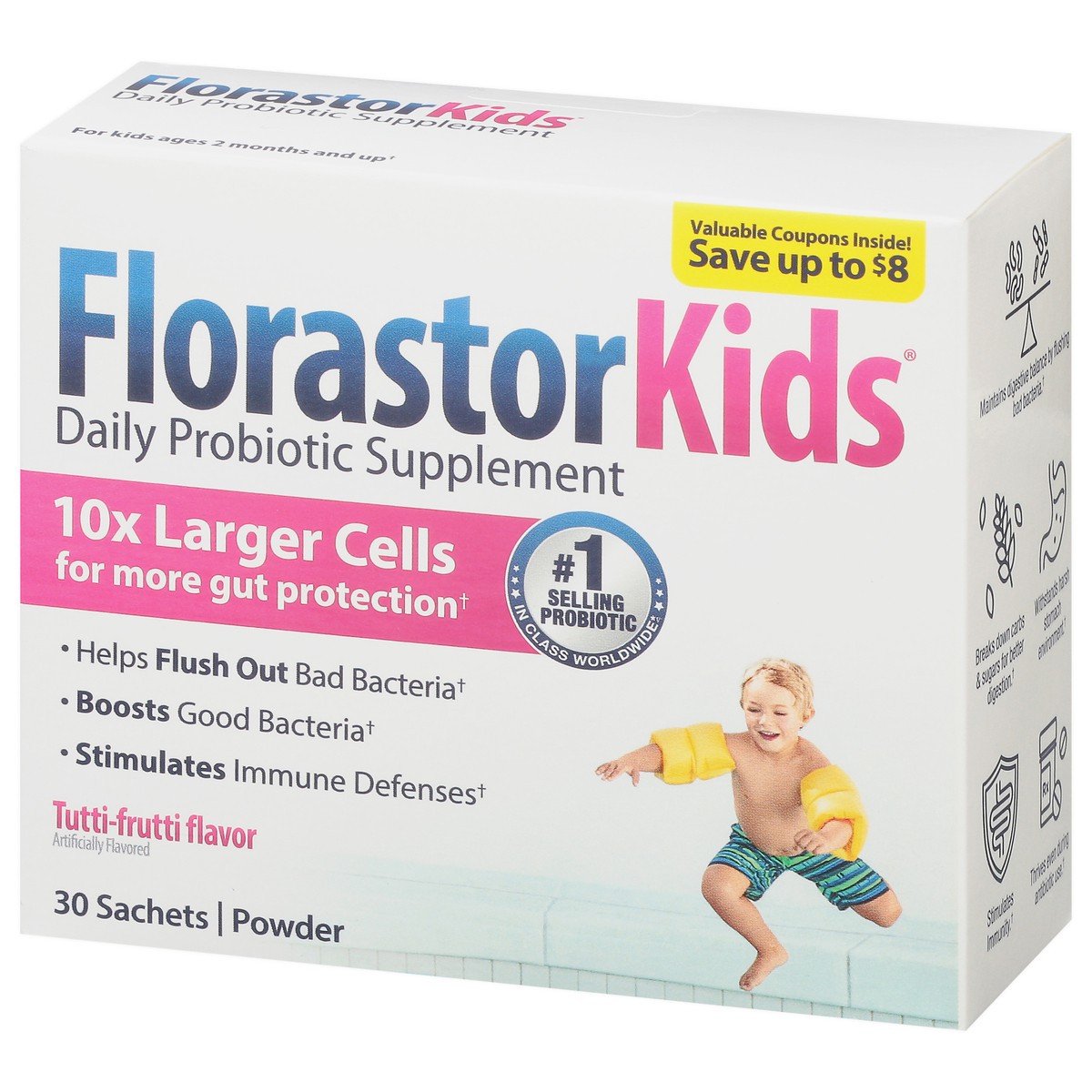 slide 8 of 8, Florastor Kids Daily Probiotic Supplement, 250 mg, 30 Sachets, 30 ct