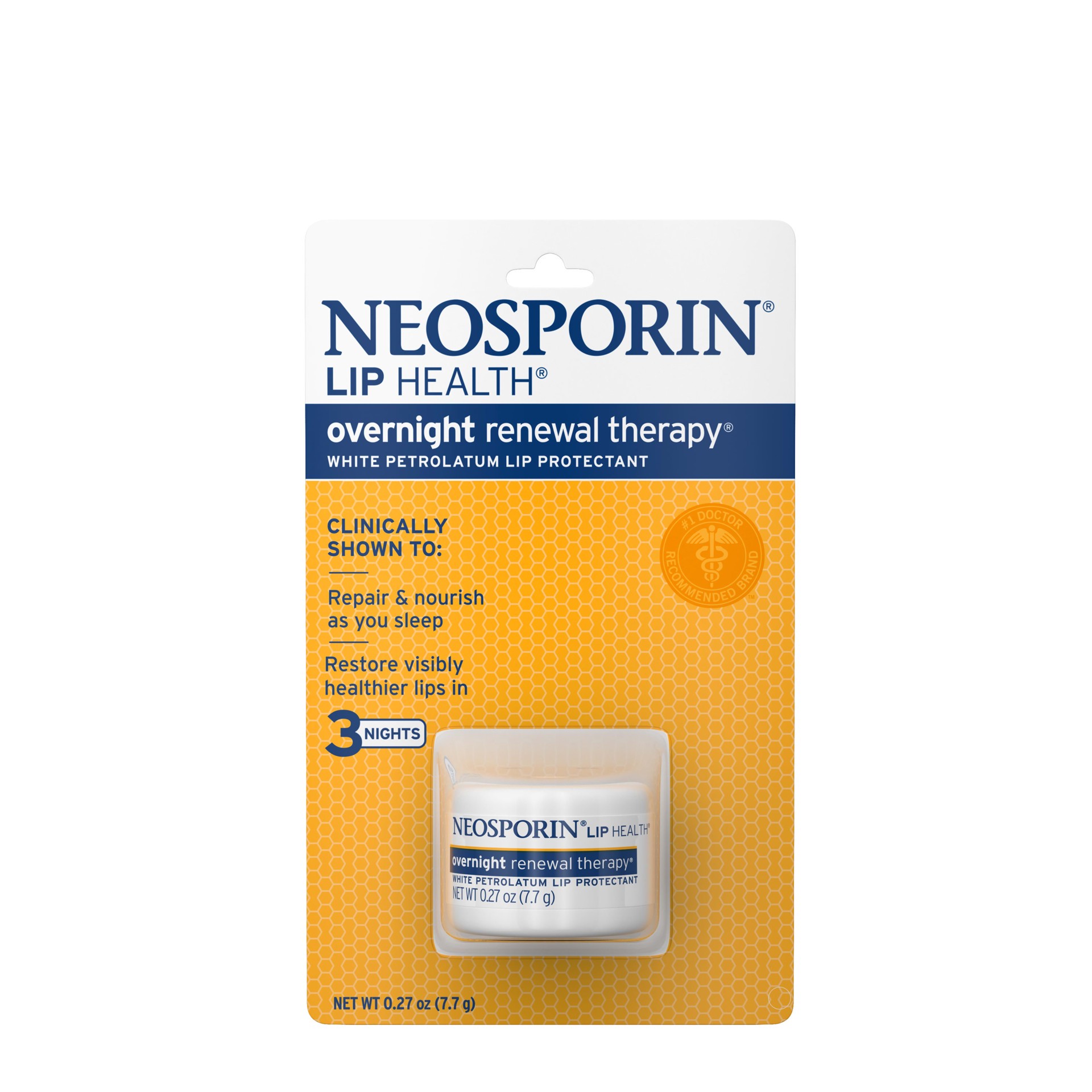 slide 1 of 9, Neosporin Lip Health Overnight Renewal Therapy White Petrolatum Lip Protectant, Lip Moisturizer to Nourish & Repair Dry Lips, Helps Relieve, Prevent & Protect Chapped Lips, 0.27 oz, 0.27 oz