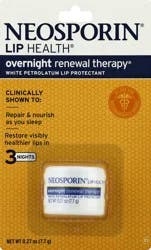 Neosporin Lip Health Overnight Renewal Therapy White Petrolatum Lip Protectant, Lip Moisturizer to Nourish & Repair Dry Lips, Helps Relieve, Prevent & Protect Chapped Lips, 0.27 oz