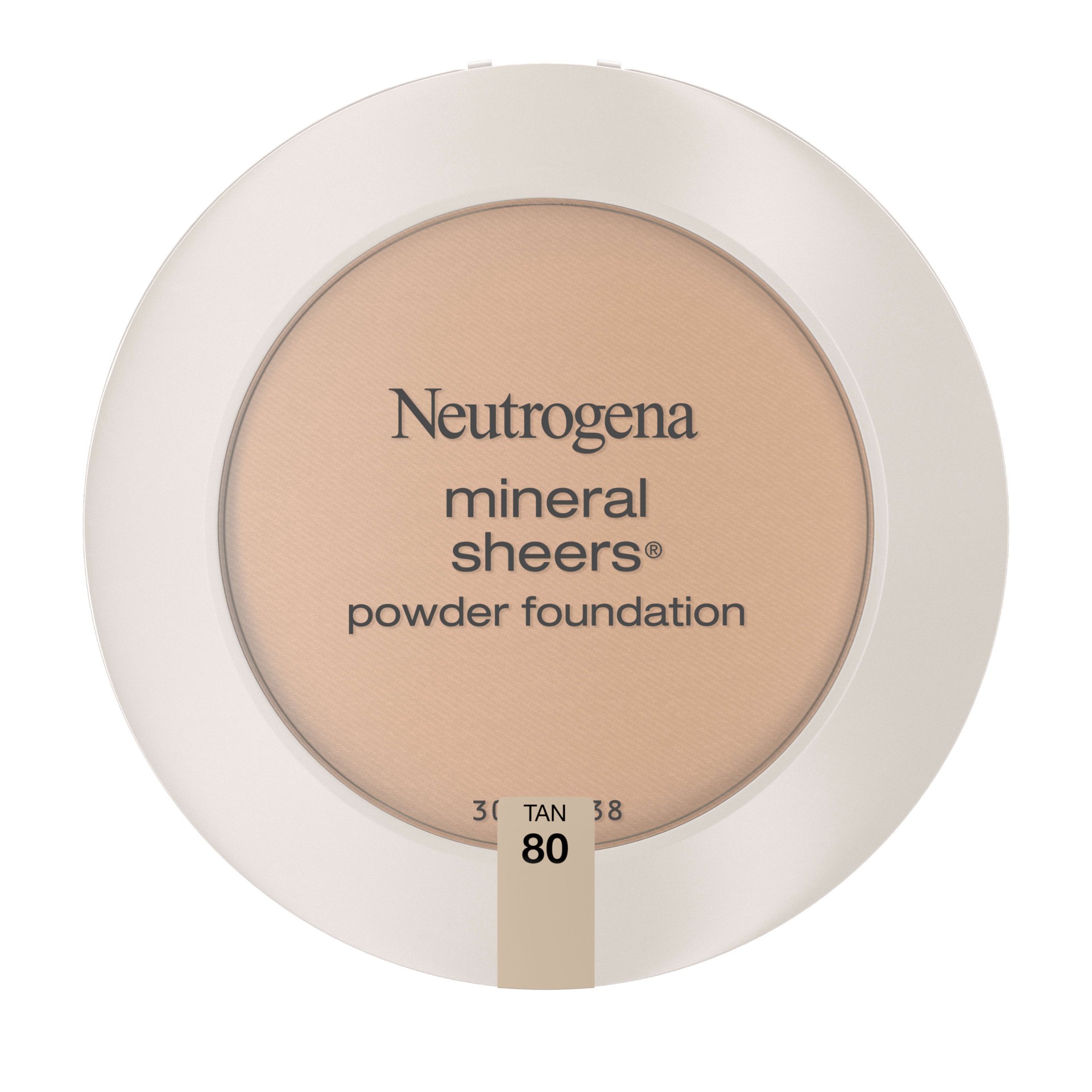 slide 1 of 16, Neutrogena Mineral Sheers Compact Powder Foundation, Lightweight & Oil-Free Mineral Foundation, Fragrance-Free, Tan 80,.34 oz, 0.34 oz