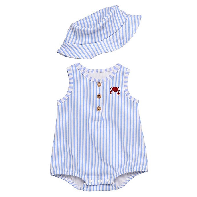 slide 1 of 1, Baby Starters Newborn Embroidered Crab Romper and Bucket Hat Set - Blue, 2 ct