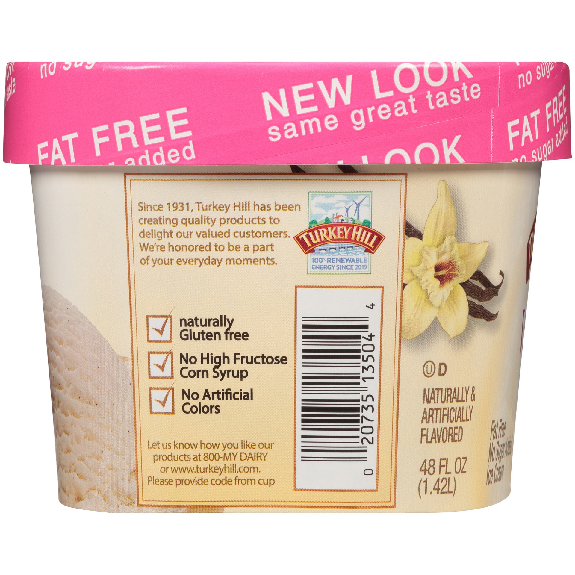 slide 5 of 8, Turkey Hill Premium Fat Free Ice Cream / No Sugar Added Vanilla Bean, 48 fl oz