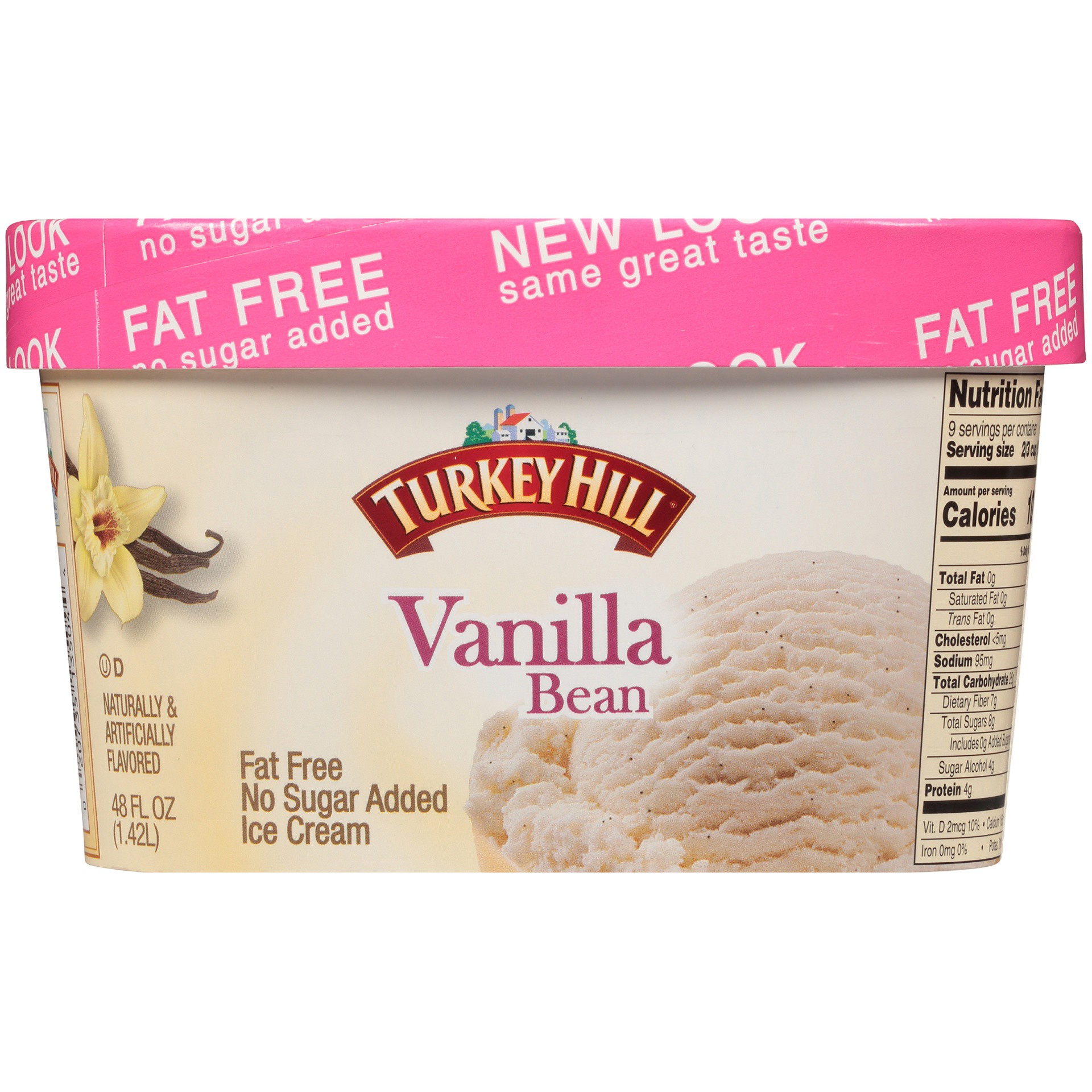 slide 6 of 8, Turkey Hill Premium Fat Free Ice Cream / No Sugar Added Vanilla Bean, 48 fl oz