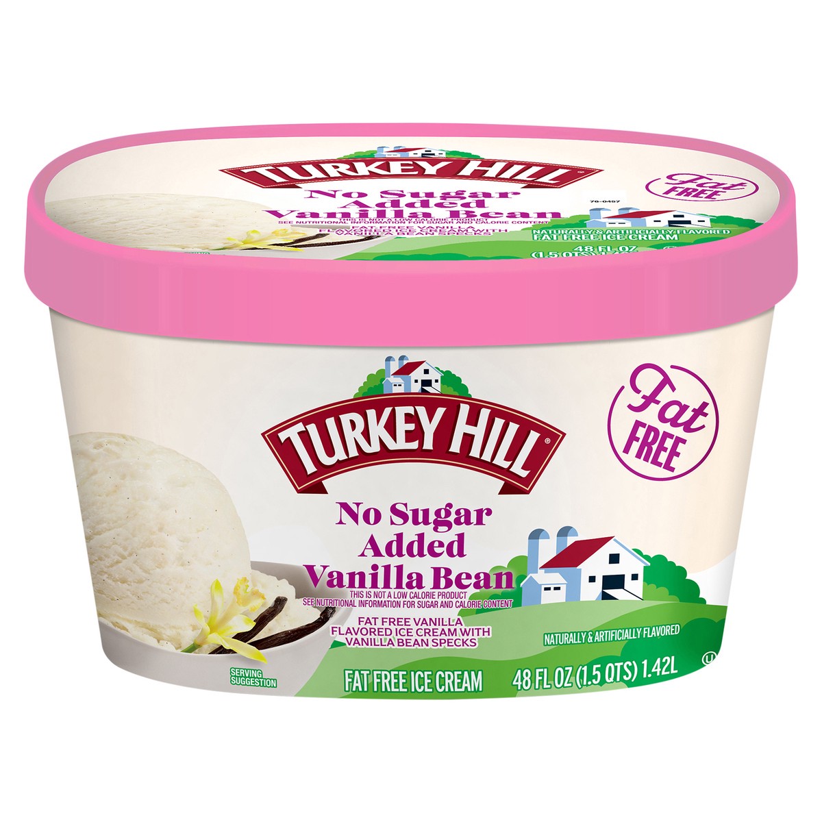 slide 1 of 8, Turkey Hill Premium Fat Free Ice Cream / No Sugar Added Vanilla Bean, 48 fl oz