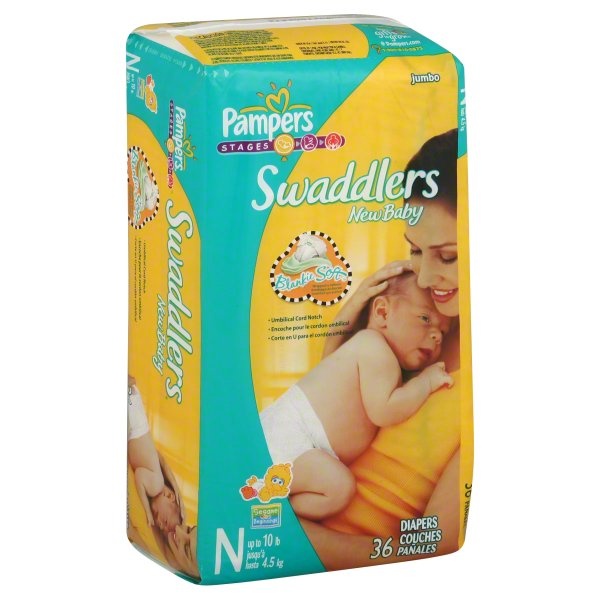slide 1 of 1, Pampers Size N Sesame Beginning Jumbo Diapers, 36 ct; (up to 10 lb)