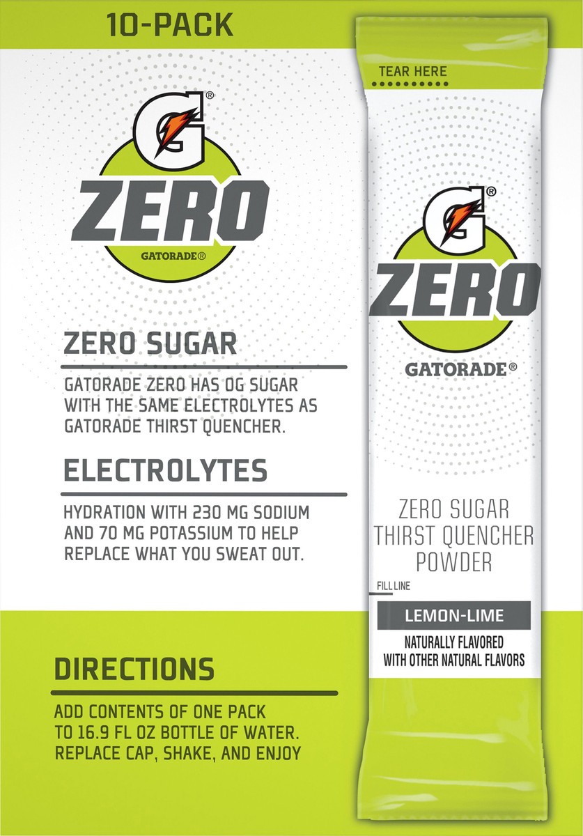 slide 6 of 6, Gatorade Zero Zero Sugar Thirst Quencher Powder Lemon Lime - 10 ct, 10 ct