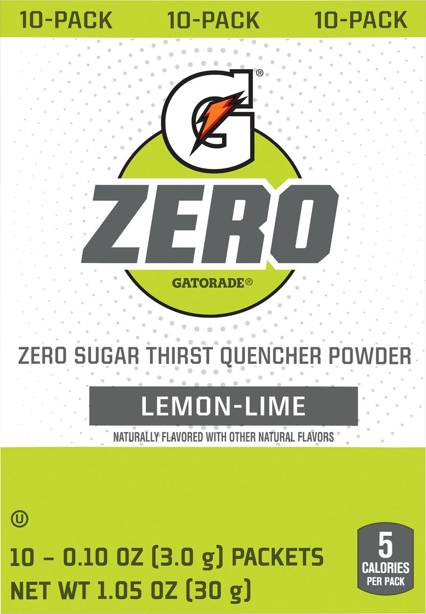 slide 3 of 6, Gatorade Zero Zero Sugar Thirst Quencher Powder Lemon Lime - 10 ct, 10 ct