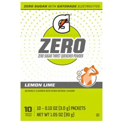 Gatorade Zero Zero Sugar Thirst Quencher Powder Lemon Lime - 10 ct
