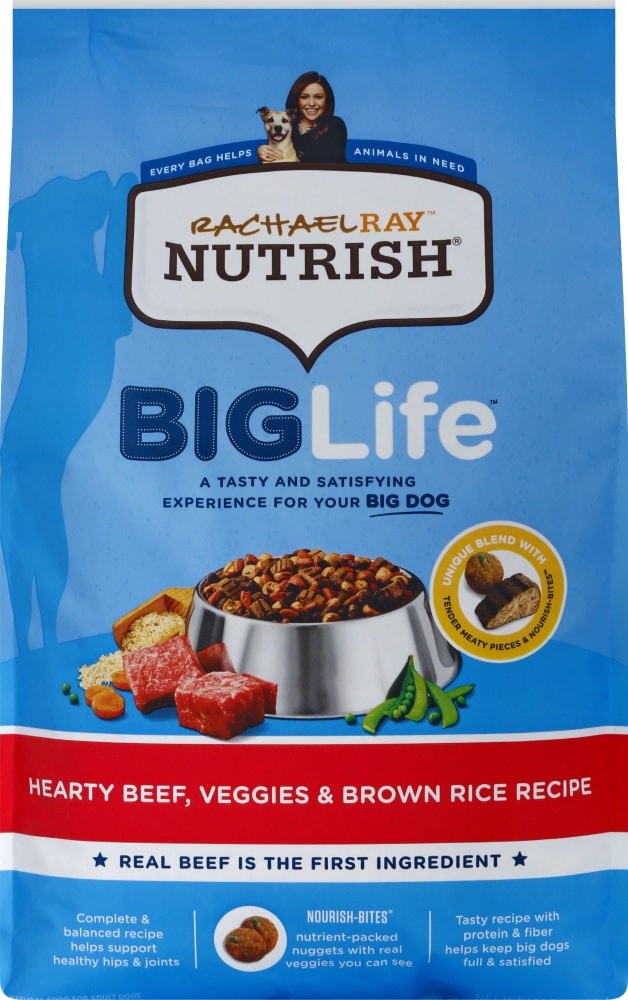 slide 1 of 1, Rachael Ray Nutrish Big Life Dry Dog Food for Big Dogs, Hearty Beef, Veggies & Brown Rice Recipe, 14 lb Bag, 14 lb