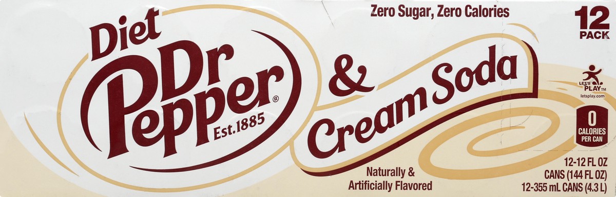 slide 4 of 10, Dr Pepper 12 Pack Diet Cream Soda 12 ea, 12 ct