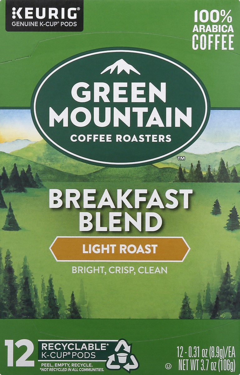 slide 4 of 12, Green Mountain K-Cup Pods Light Roast 100% Arabica Breakfast Blend Coffee 12 ea, 12 ct