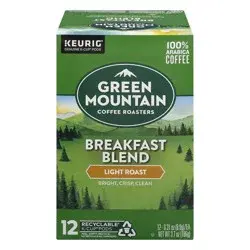 Green Mountain K-Cup Pods Light Roast 100% Arabica Breakfast Blend Coffee 12 ea