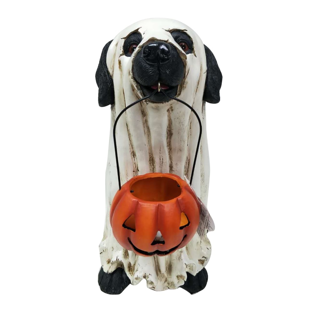slide 1 of 1, Holiday Home Ghost Dog With Pumpkin Decor, 14 in