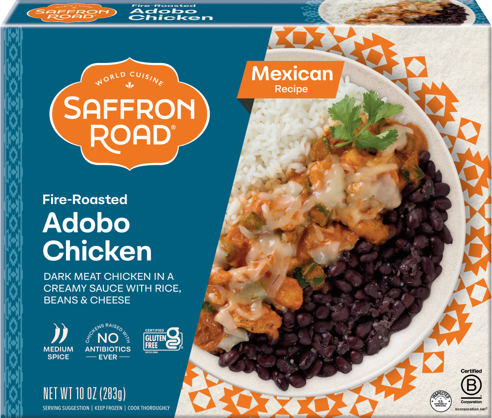 slide 3 of 4, Saffron Road® Adobo Fire-Roasted Chicken with Black Beans & Rice Gluten Free Frozen Dinner, 10 oz