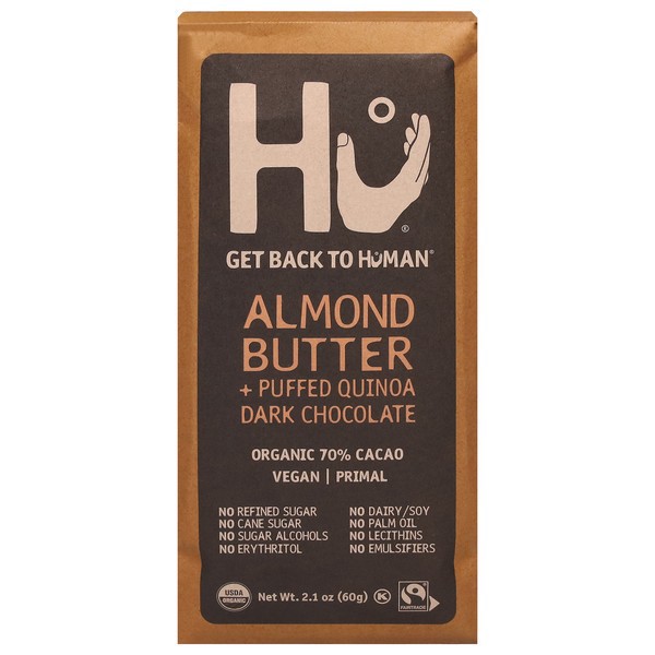 slide 1 of 3, Hu Almond Butter + Puffed Quinoa Dark Chocolate Bar, 2.1 oz