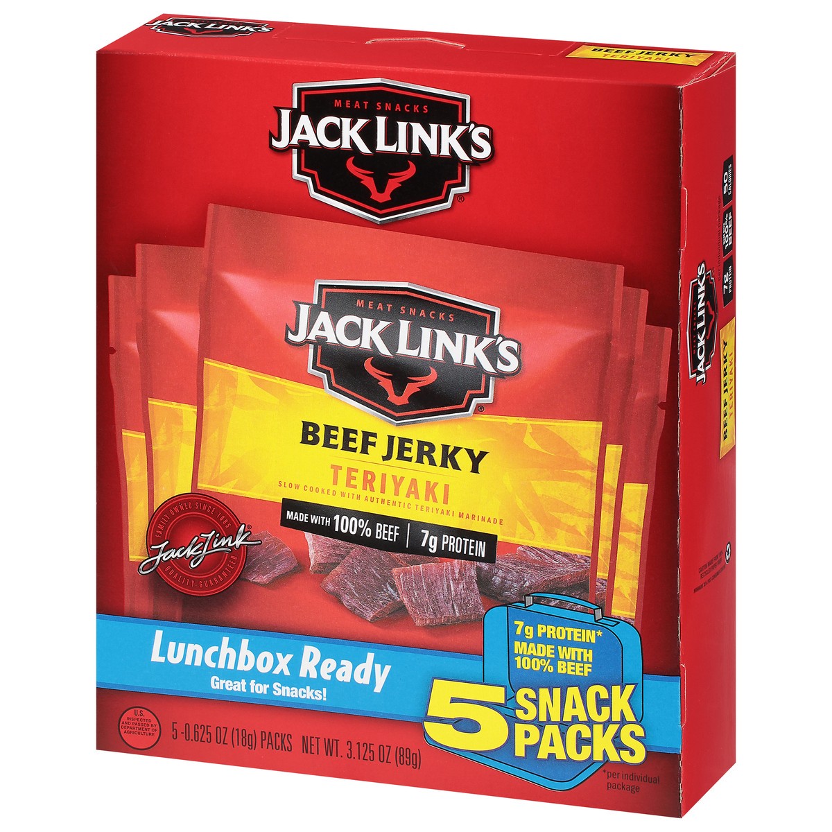 slide 5 of 9, Jack Link's 5 Snack Packs Teriyaki Beef Jerky 5 - 0.625 oz Packs, 5 ct