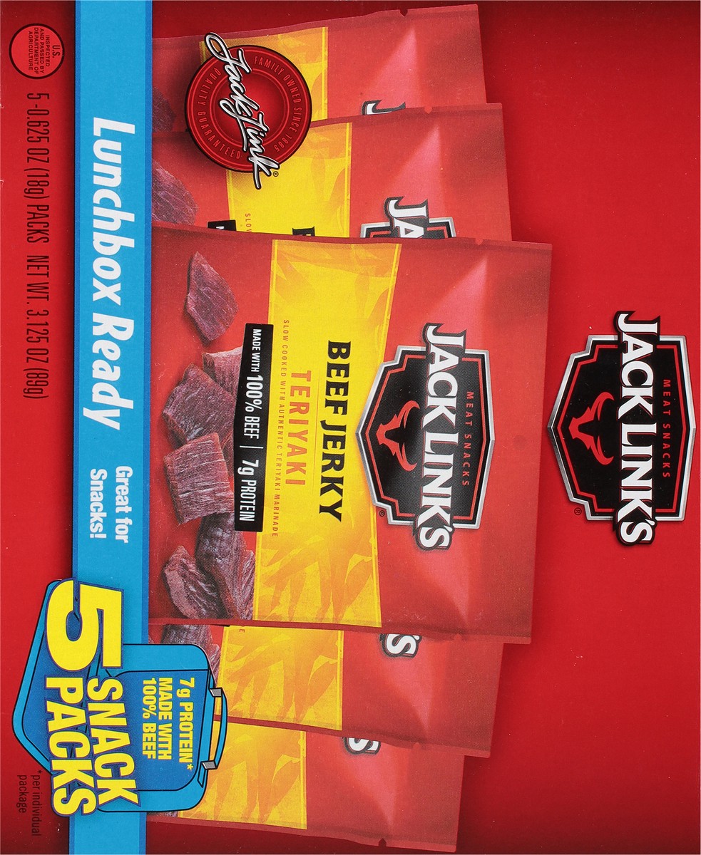 slide 8 of 9, Jack Link's 5 Snack Packs Teriyaki Beef Jerky 5 - 0.625 oz Packs, 5 ct