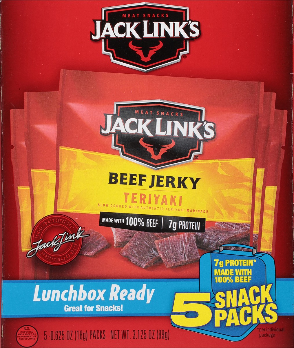 slide 6 of 9, Jack Link's 5 Snack Packs Teriyaki Beef Jerky 5 - 0.625 oz Packs, 5 ct