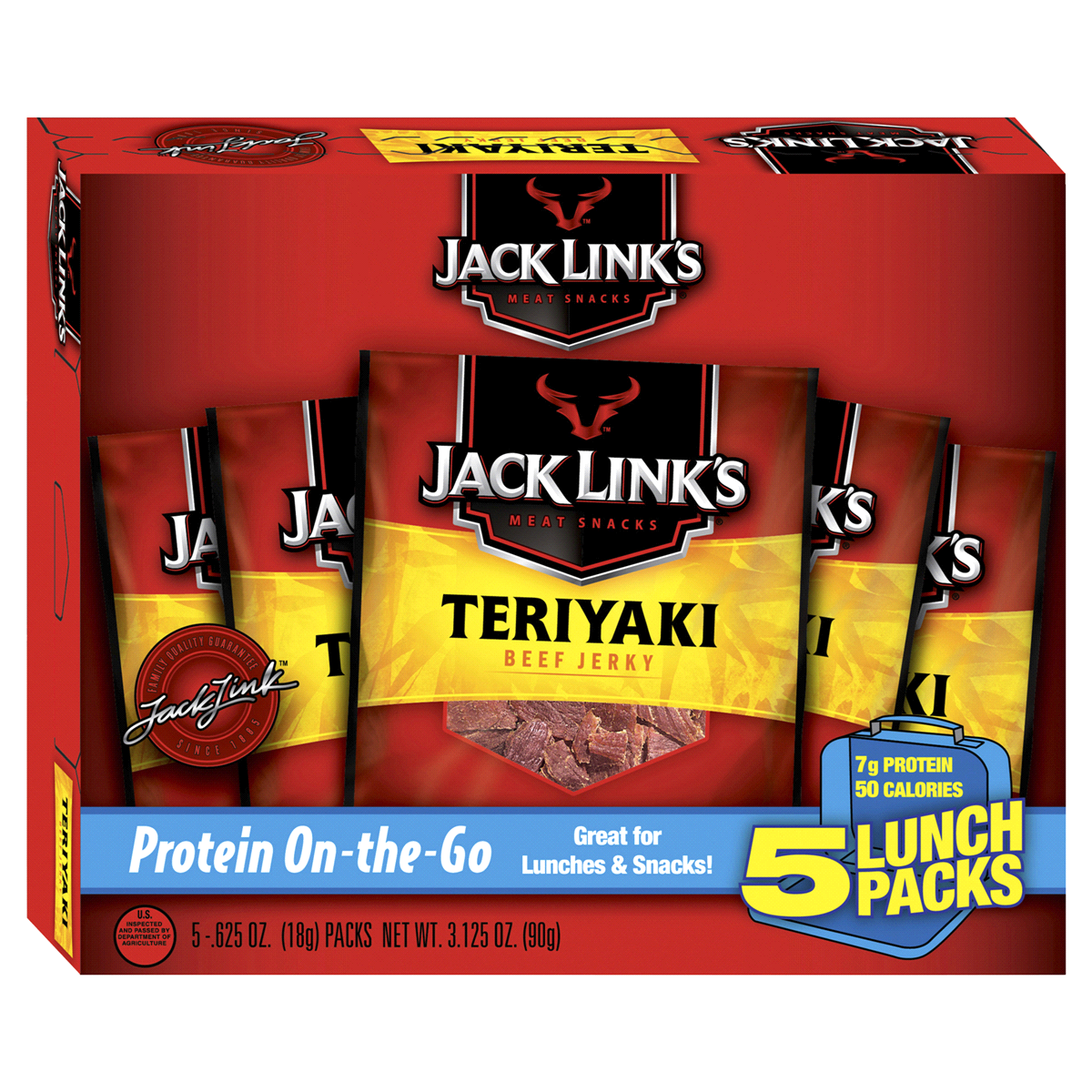 slide 1 of 9, Jack Link's 5 Snack Packs Teriyaki Beef Jerky 5 - 0.625 oz Packs, 5 ct