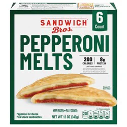 Sandwich Bros. Sandwich Bros Pepperoni and Cheese Melt, Frozen Pita Pocket Sandwiches, Frozen Meal, 6 Count, 12 oz