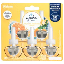 Glade PlugIns Scented Oil 5 Refills, Air Freshener, Coastal Sunshine Citrus™, Essential Oil Infused Wall Plug In, 3.35 FL OZ, Pack of 5