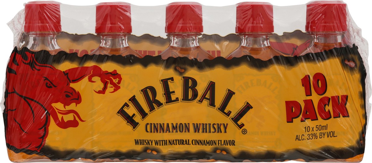 slide 1 of 4, Fireball 10 Pack Cinnamon Whisky 50 ml Bottle 10 ea Shrinkwrapped, 10 ct