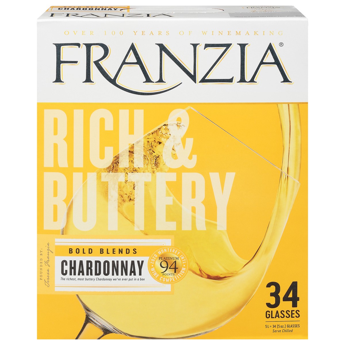 slide 1 of 9, Franzia Rich & Buttery Chardonnay 5 l, 5 liter