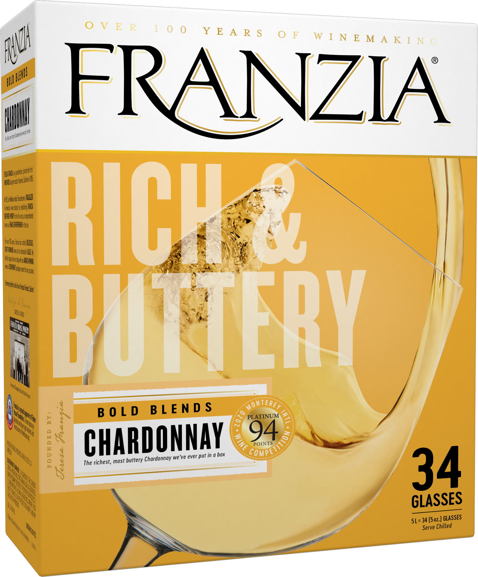 slide 1 of 4, Franzia Rich & Buttery Chardonnay White Wine, 5 liter