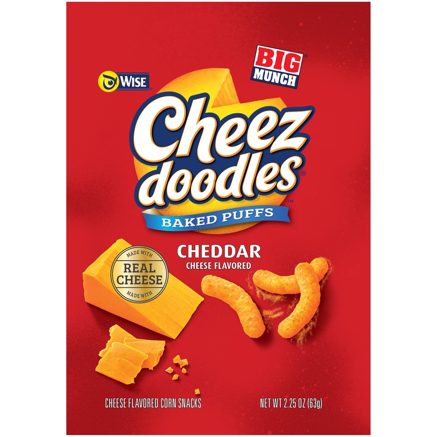 slide 1 of 1, Wise Cheddar Cheese Flavored Cheez Doodles Baked Puffs, 2.25 oz