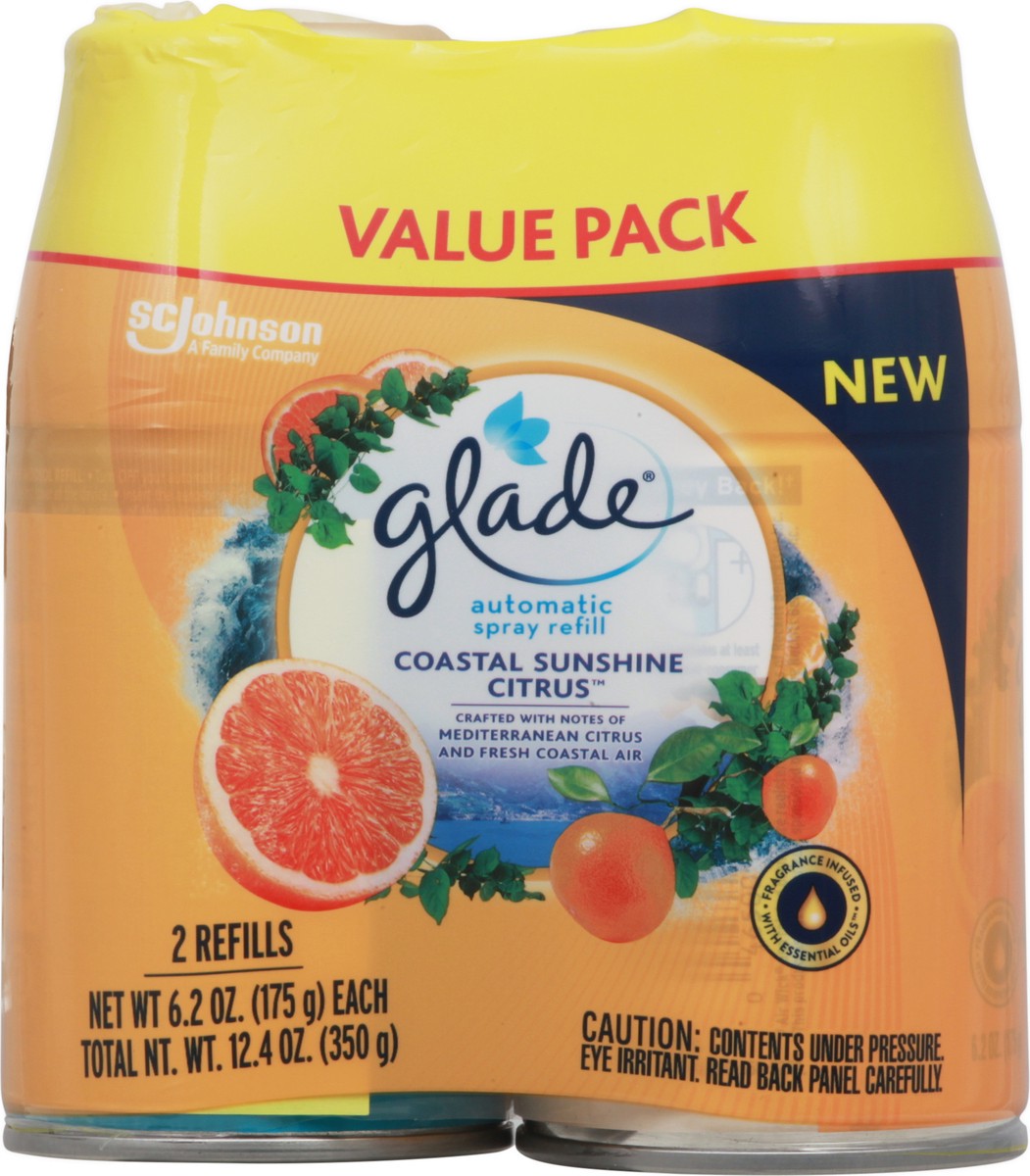 slide 5 of 9, Glade Automatic Spray Refills, Air Freshener, Coastal Sunshine Citrus™, 2 x 6.2 oz, 12.4 oz