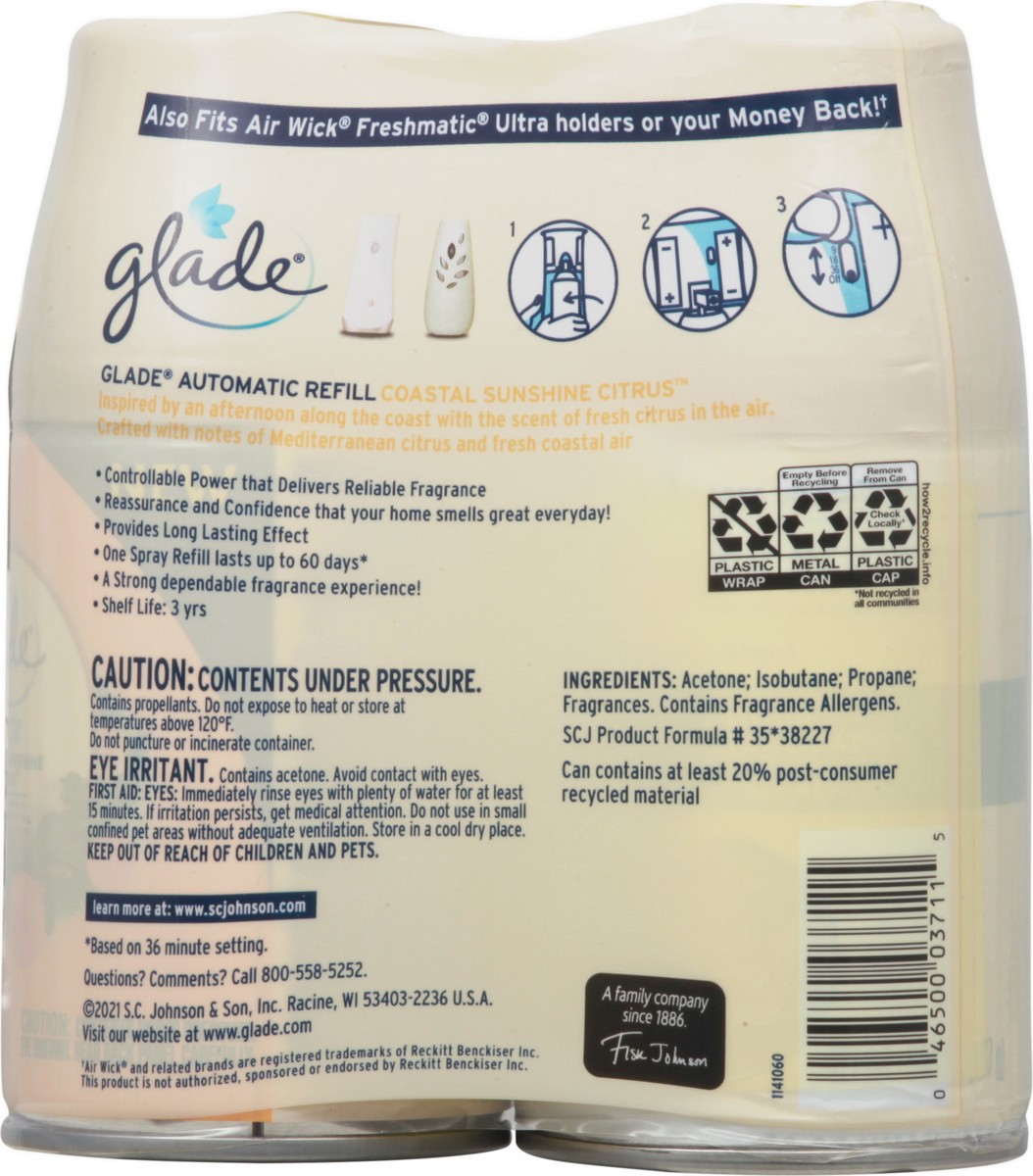 slide 8 of 9, Glade Automatic Spray Refills, Air Freshener, Coastal Sunshine Citrus™, 2 x 6.2 oz, 12.4 oz