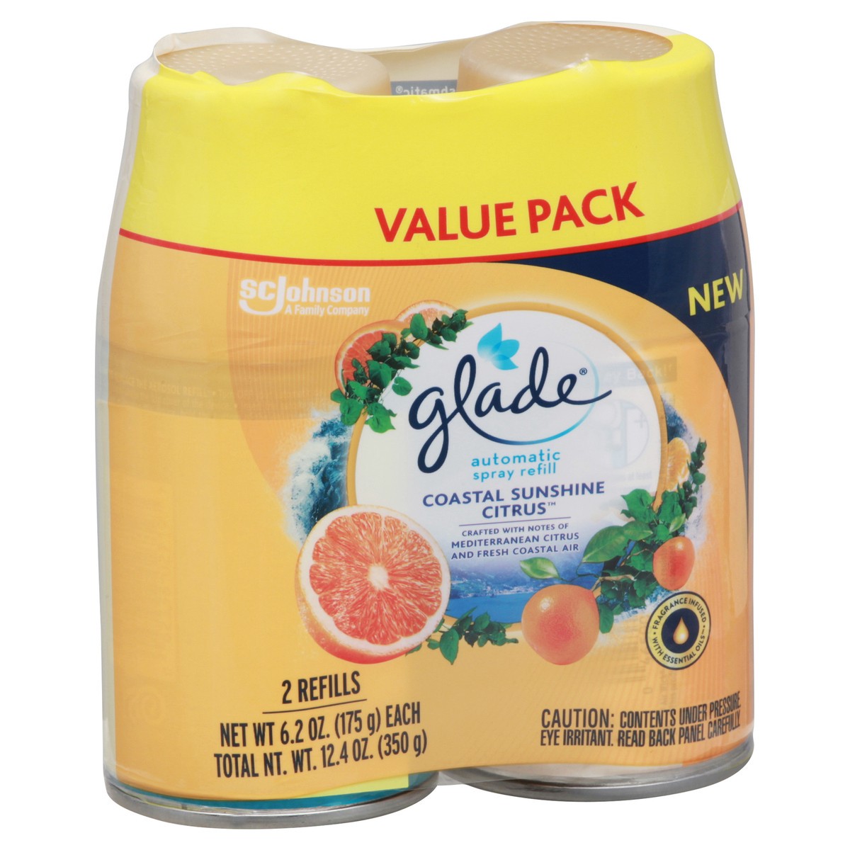 slide 4 of 9, Glade Automatic Spray Refills, Air Freshener, Coastal Sunshine Citrus™, 2 x 6.2 oz, 12.4 oz