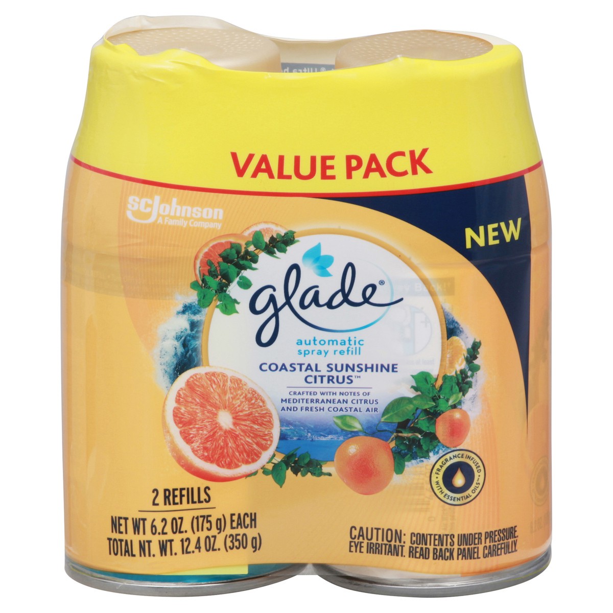 slide 1 of 9, Glade Automatic Spray Refills, Air Freshener, Coastal Sunshine Citrus™, 2 x 6.2 oz, 12.4 oz