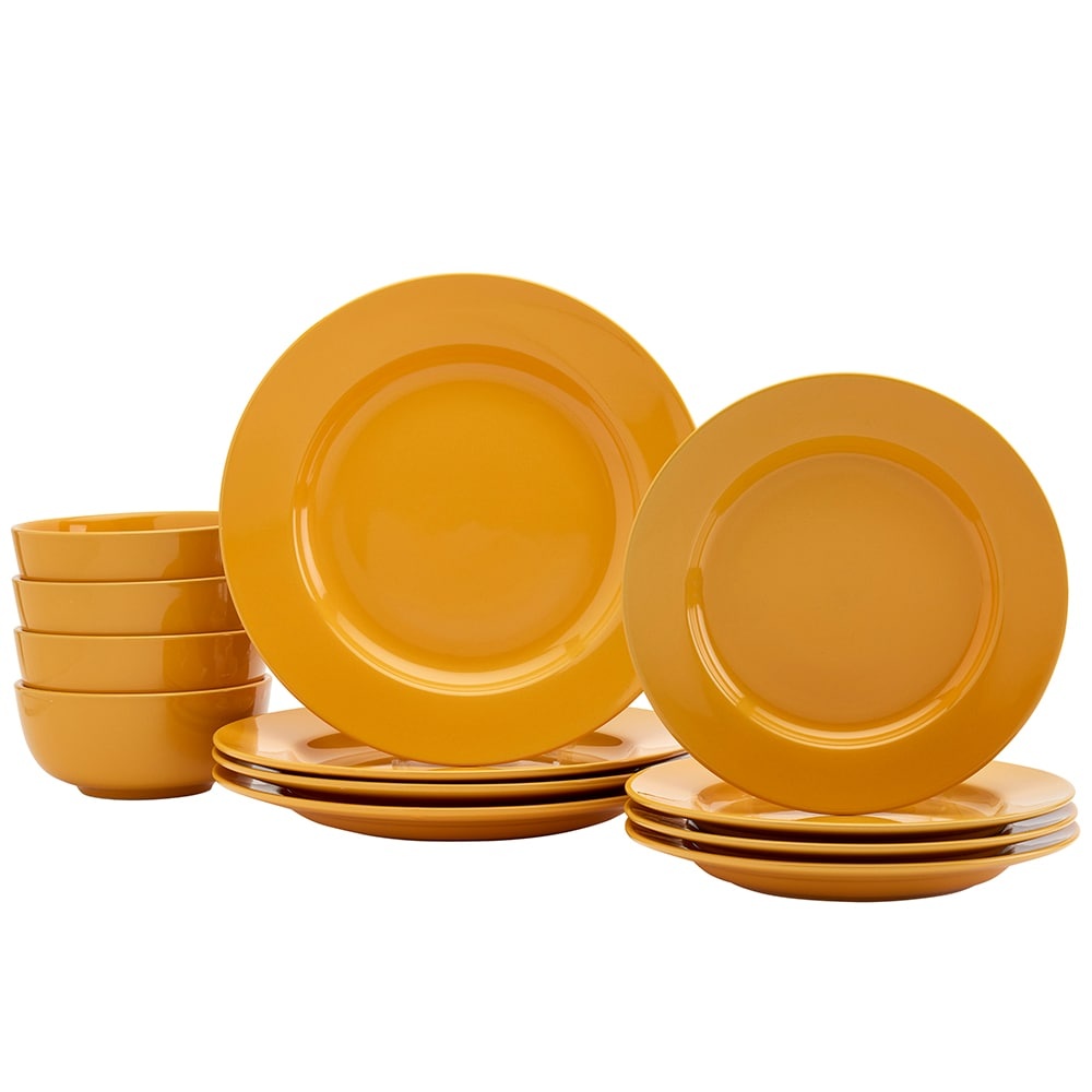 slide 1 of 1, Dash of That Amalfi 12-Piece Dinnerware Set - Gold, 12 ct