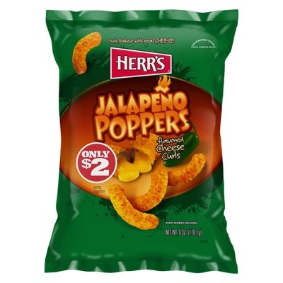 slide 1 of 1, Herr's Jalapeno Poppers Cheese Curls, 6 oz