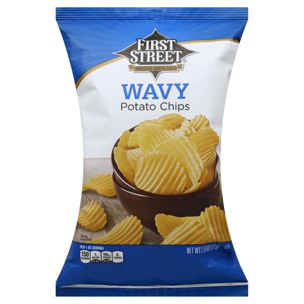 slide 1 of 1, First Street Wavy Potato Chips, 2.75 oz