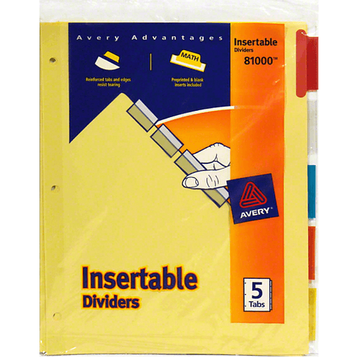 slide 1 of 1, Avery Insertable Tab Dividers, 5 ct