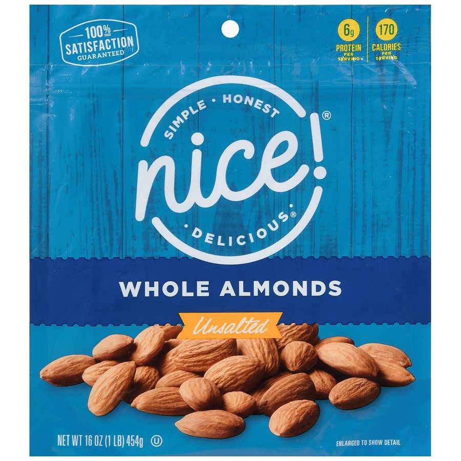 slide 5 of 5, Nice! Whole Almonds Unsalted, 16 oz