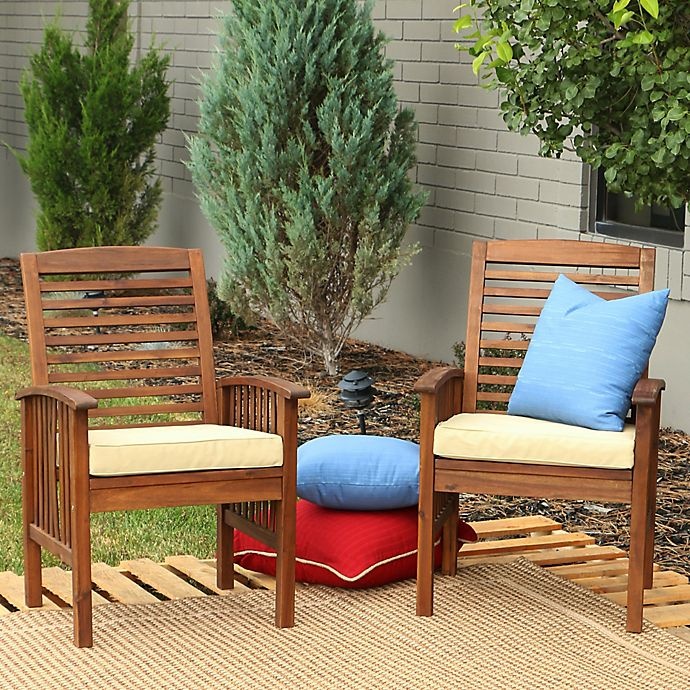 slide 1 of 5, Forest Gate Eagleton Acacia Wood Patio Chairs with Cushions - Dark Brown, 2 ct