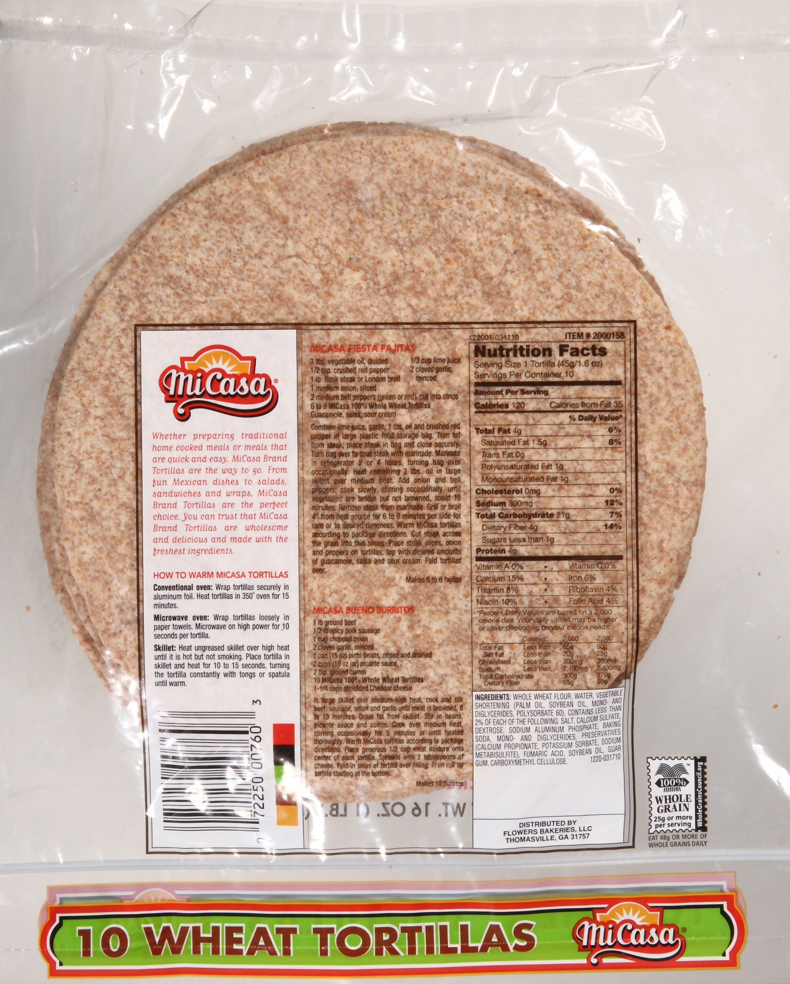 slide 4 of 6, MiCasa Tortillas 100% Whole Wheat 10ct, 16 oz