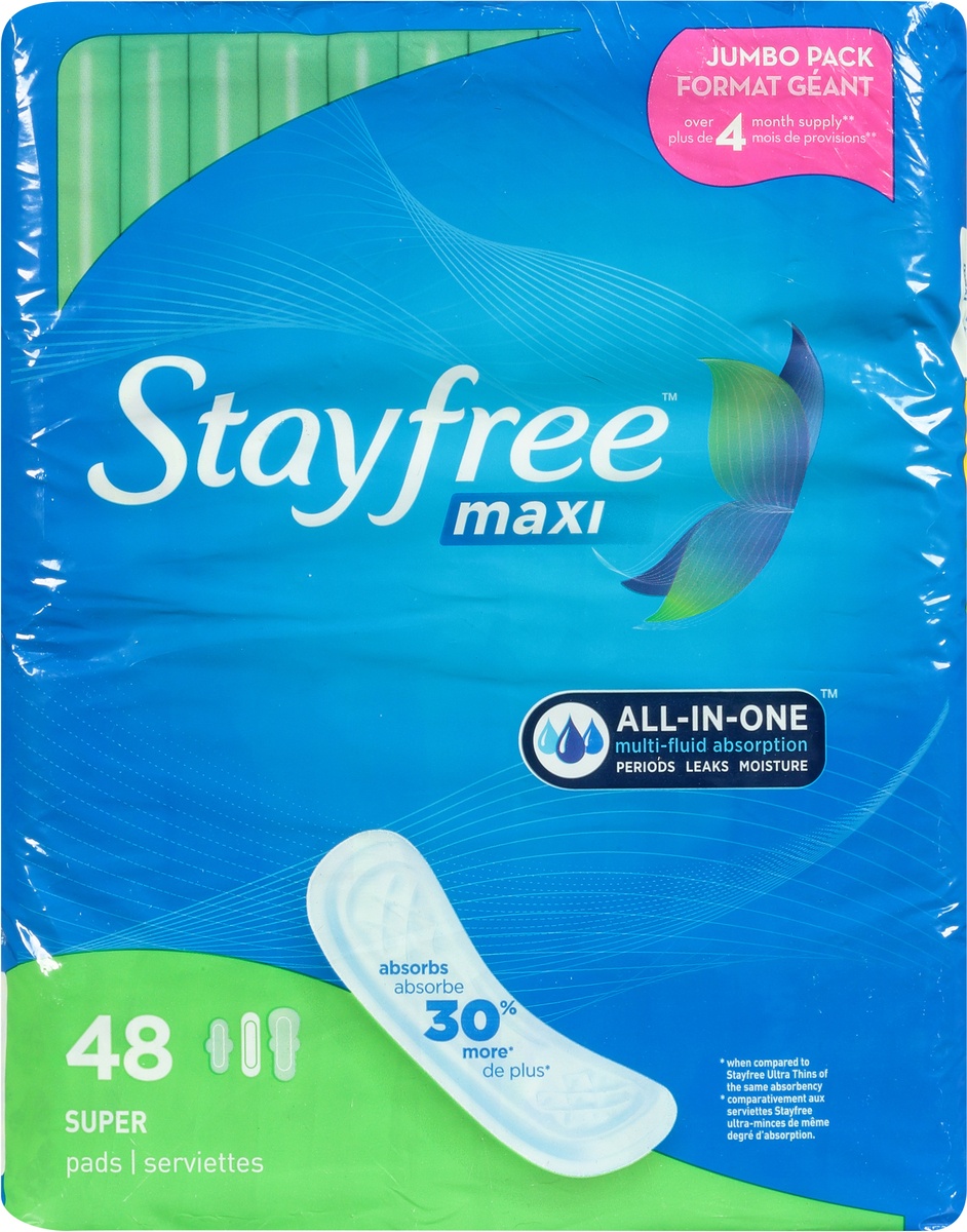 slide 7 of 9, Stayfree No Wings Maxi Super Pads, 48 ct