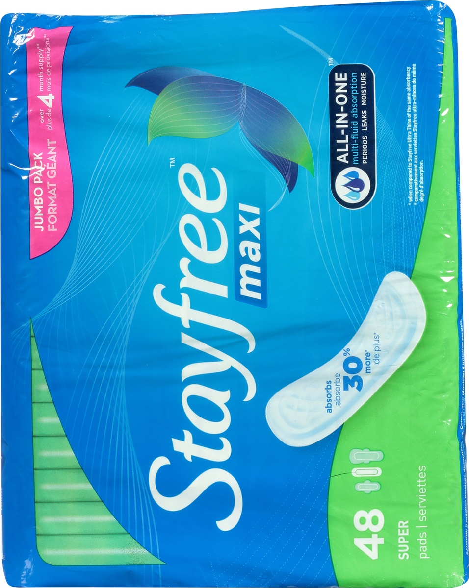 slide 8 of 9, Stayfree No Wings Maxi Super Pads, 48 ct