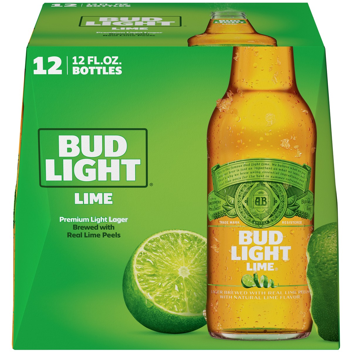 slide 1 of 16, Bud Light Lime Beer, 12 Pack Beer, 12 FL OZ Bottles, 144 fl oz