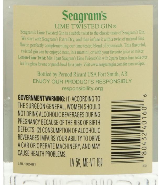 slide 5 of 8, Seagram's Seagrams Lime Twisted Gin, 375 ml