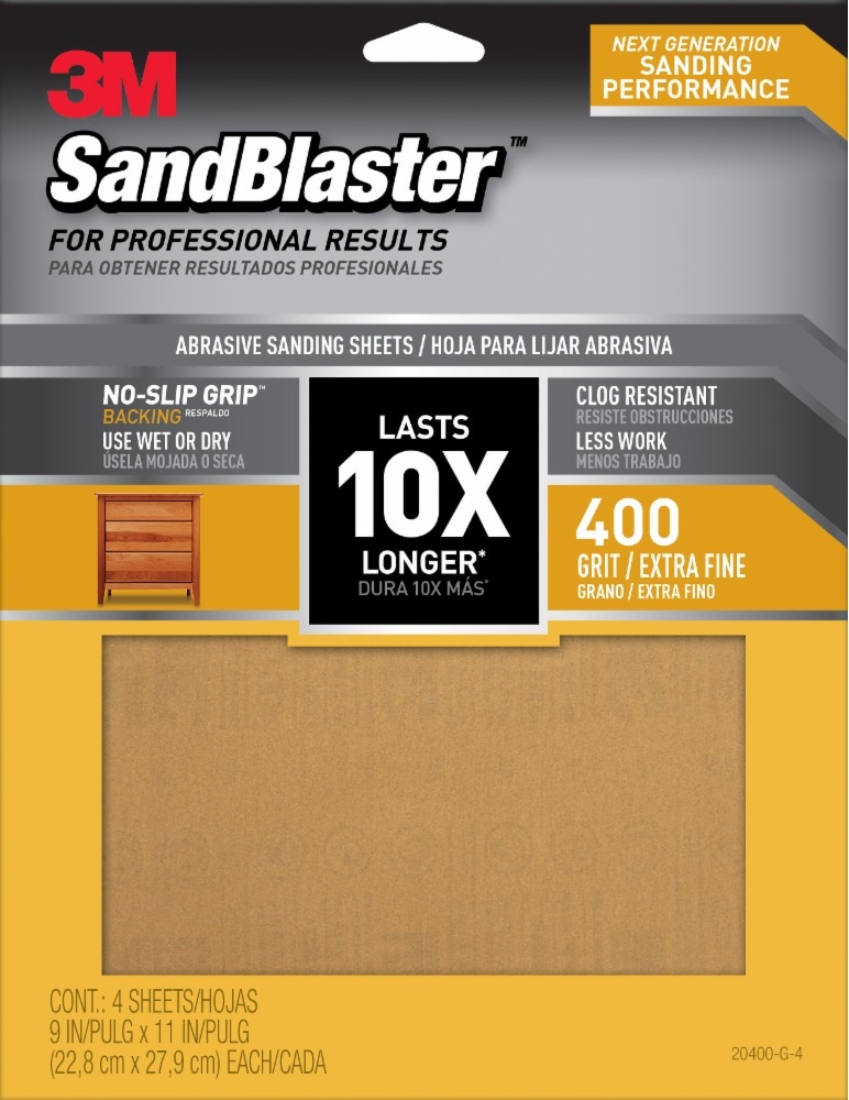 slide 1 of 1, 3M Sandpaper 9X11 400G 4Pk, 400 gram