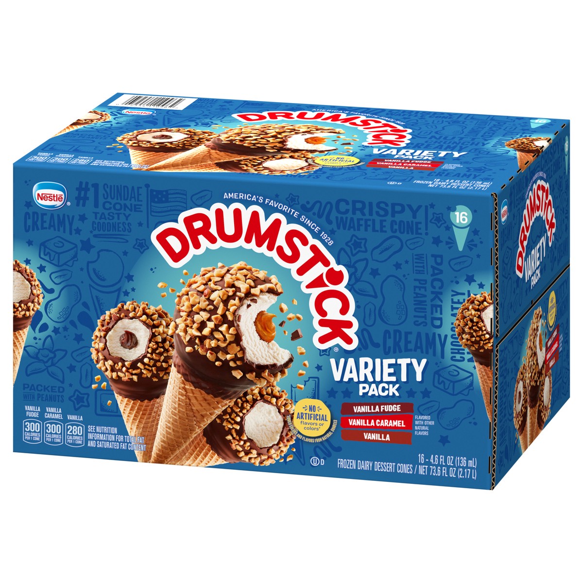 slide 7 of 9, Drumstick Vanilla Fudge/Vanilla Caramel/Vanilla Frozen Dairy Dessert Cones Variety Pack 16 - 4.6 fl oz Cones, 16 ct